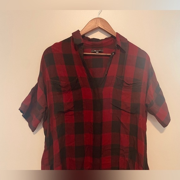 Madewell oversized red and black plaid shirt dress size small - Picture 5 of 11